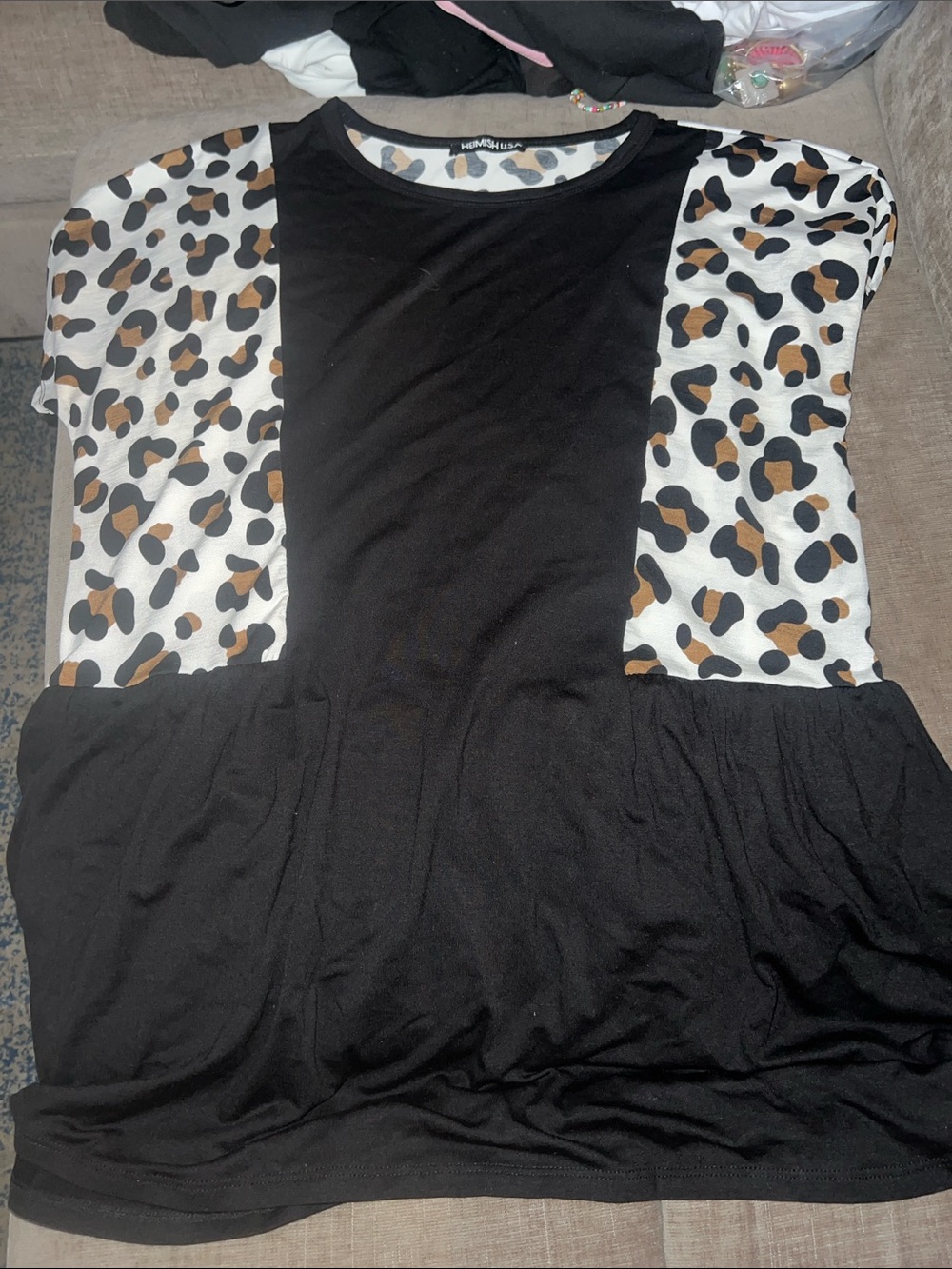 HEIMISH USA Black Top with Leopard Print Panels